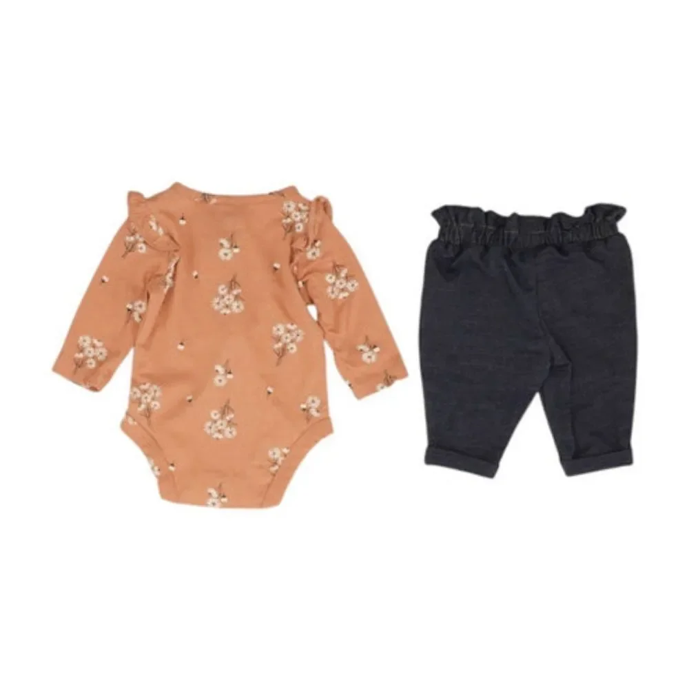 Carter's Orange Floral Bodysuit and Blue Pants Set